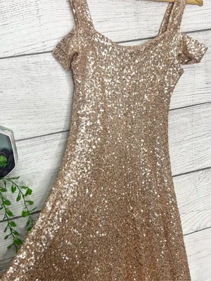 Couture Gold Sequin Sparkling Off Shoulder Formal Evening Gown Size Small Tall thumbnail 9