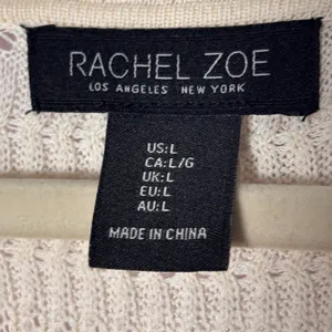 Rachel Zoe Womens Maxi Dress L‎ Cream Pointelle Knit Sleeveless Belted Coastal thumbnail 7