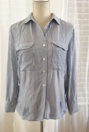 Maeve Anthropologie Blue and White Striped Button Down Shirt thumbnail 1