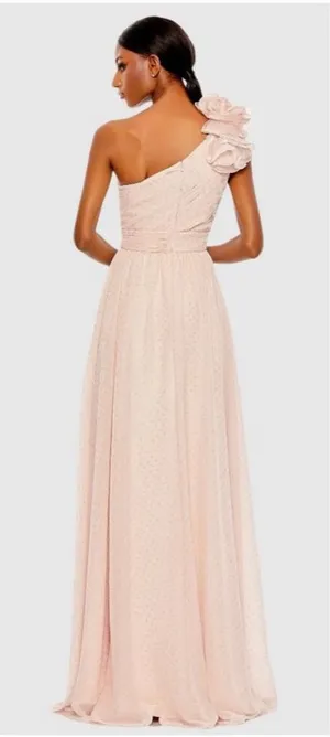 Mac Duggal Pink Polka Dot Ruffled One Shoulder Gown Size 10 thumbnail 1