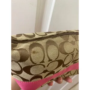 Vintage Y2K Coach Signature Pouch Mini Bag Khaki Pink Canvas thumbnail 6
