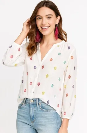 Roller Rabbit Kurtoe Multi Color Embroidered Blouse Medium thumbnail 1