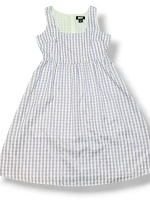 DKNY Gingham Check Square Neck Midi Dress Purple White 12 Cottagecore Sleeveless thumbnail 13