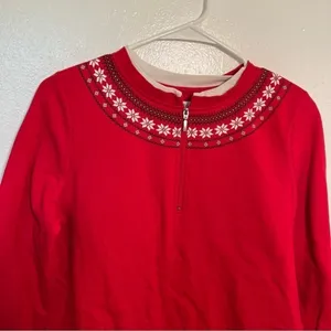 Kim Rogers‎ Women's Size Small Sweatshirt Red Fair Isle Quarter Zip Holiday thumbnail 4