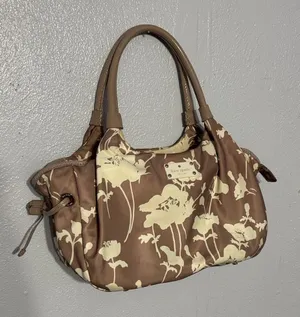 Chic Kate Spade Neutral Floral Nylon Leather Hobo Bag Shoulder Purse Trendy thumbnail 1
