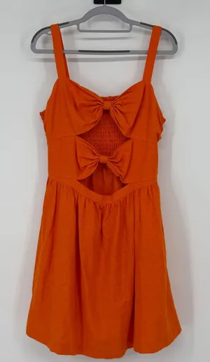 Fe Noel for‎ Target Orange Bow Front Cutout Smocked Mini Dress Sleeveless Small thumbnail 1