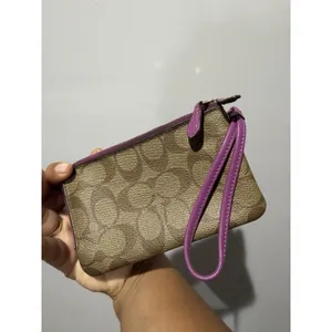 Coach Double Zip Large Wristlet Khaki /purple Signature P thumbnail 2