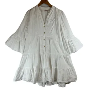 Faherty White Organic Cotton Gauze Tiered Bell Sleeve Mini Dress Small thumbnail 1