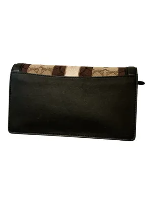 Coach Signature Canvas Stripe Crossbody Wallet Purse - Black & Tan thumbnail 4