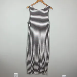Garnet Hill Midi Dress Womens Large Taupe White Stripe‎ Slits Sleeveless Tank L thumbnail 6