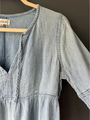 Madewell Light Wash Denim Dress with Long Sleeves and Tie Cuffs thumbnail 12