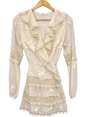 Tularosa Pixie Lace Wrap Mini Dress Ivory Long Sleeve Size S MSRP $248 thumbnail 5