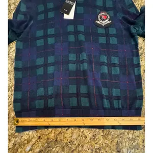 Lauren Ralph Lauren Women Black Watch Plaid Green Sweater Beaded Crest Size PXL thumbnail 12