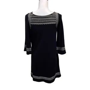 THML Anthropologie Navy Blue Embroidered Shift Dress Small 3/4 Sleeve‎ Boho thumbnail 2