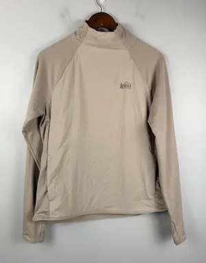 REI Co-op women’s tan waffle knit mock neck sweatshirt size medium thumbnail 1