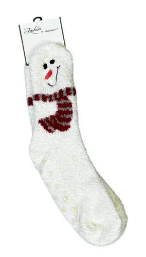 NWT Snowman Spa Socks Womens One Size White Fuzzy Gripper Holiday Christmas thumbnail 1