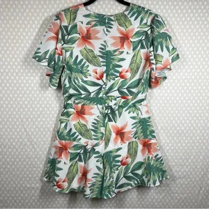 Revolve Superdown Women Romper Sz M Green White Karlie Floral Deep V Boho Island thumbnail 6