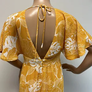 Lulus Open Back Golden Yellow Long Maxi Dress with Flutter Sleeves size S thumbnail 6