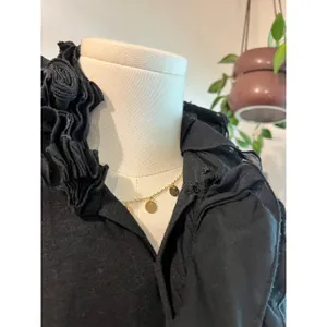 Blue Label 80s Ralph Lauren Black Ruffled Long Sleeve Cotton Blouse Size Medium thumbnail 3