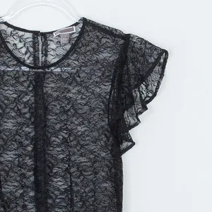 Chelsea28 Womens Lace Sheer Top Size S Black Flutter Sleeve Whimsigoth Witchy‎ thumbnail 3