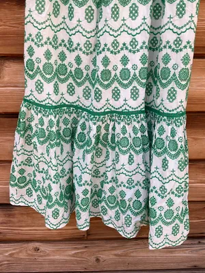Adrianna Papell White Green Size 6 Cotton Eyelet Ruffle Midi Dress Party Picnic thumbnail 10