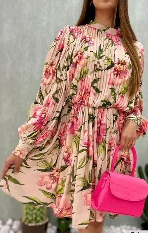 Floral Pleated Mini Dress Size M Multi Size M thumbnail 1