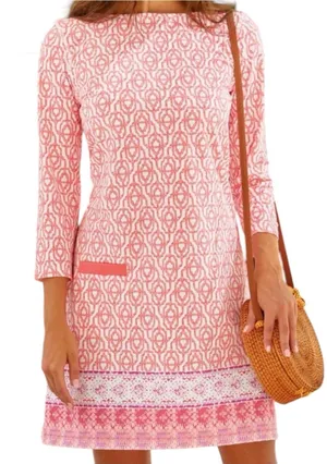 Cabana Life Women’s Size S Pink Coral White Medallion Patterned Mini Dress thumbnail 1