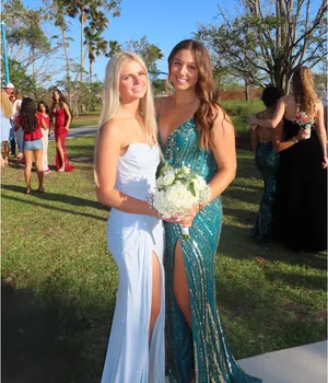 Primavera Couture Prom Dress in Teal thumbnail 3