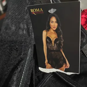 Roma Black Sheer Lace Babydoll Chemise with Plunge Cups thumbnail 12