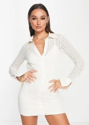 ASOS Cream Crochet Mini Dress thumbnail 1