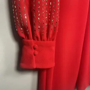 Calvin Klein Red Beaded Sleeve‎ Sheath Midi Dress Size 6 Holiday Party Cocktail thumbnail 6