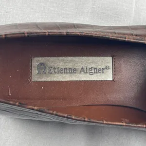 Etienne‎ Aigner Carver Brown Croc Embossed Leather Fabric Buckle Loafers 9.5M thumbnail 7