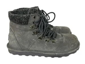 BearPaw Marie Suede Knit Gray Lace‎ Up Winter Ankle Boots Size 7 thumbnail 1