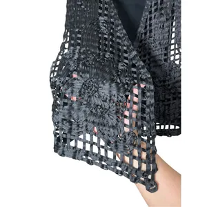 Vintage Black Sheer Open Weave Vest Size Medium‎ thumbnail 3