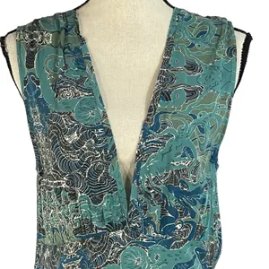 Zadig & Voltaire Small Asymmetrical Dress Sleeveless Deep V-Neck Teal Abstract thumbnail 2