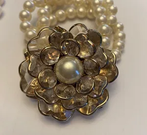 Faux Pearl Jewelry Set- Long Necklace and Floral Bracelet thumbnail 4