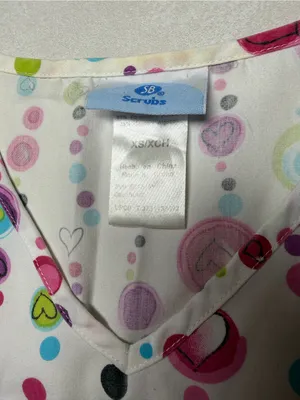 SB Scrubs White V-Neck Short Sleeve Top with Pink, Blue & Green Dot Print thumbnail 6