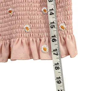 Altar'd State Smocked Top Women M Pink Embroider Daisy Ruffle Coquette Feminine thumbnail 8