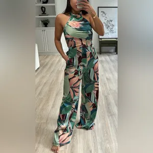 Rachel Zoe Women’s 2-Piece Tropical‎ Palm Print Satin Halter & Pant Set Small thumbnail 15