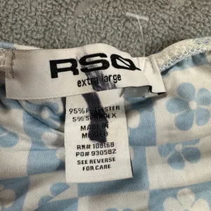 RSQ Halter Crop Top XL Blue White Checkerboard Flower Print Tie Neck Tank NWOT thumbnail 3