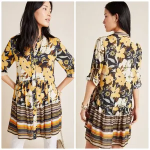 Anthropologie Floral Mini Dress Yellow Green thumbnail 2