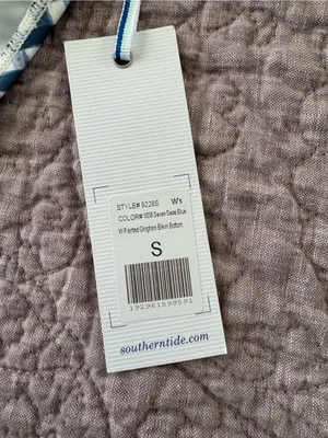 Southern Tide Seven Seas Blue/White Painted Gingham Bikini Bottoms thumbnail 6