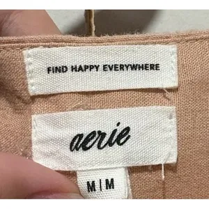 Aerie Linen Blend Flutter Sleeve Babydoll Mini Dress M Boho Cottagecore Peach thumbnail 4