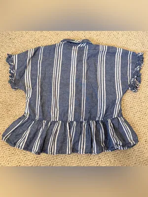 Anthropologie Maeve Allison Flounced‎ Button Down Blouse XS Linen Cotton Striped thumbnail 4