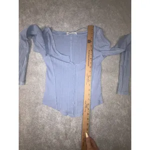 Free People We The Free XS Blue Pointelle Thermal Long Sleeve Raw Seam Top thumbnail 7