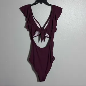 Charmo Women Maternity‎ Burgundy Ribbed Swimsuit One Piece size L thumbnail 8