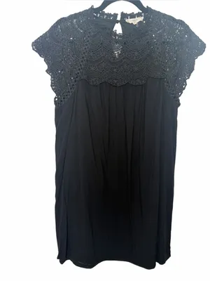 Entro Black Lace Crochet Yoke Mini Dress Whimsigoth Boho Romantic L thumbnail 2
