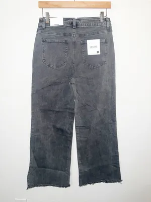 Zenana Outfitters Faded Gray Black High-Rise Wide Leg Raw Hem Jeans thumbnail 5