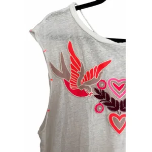 Free People Love Birds Tee Embroidered Lace-Back Muscle White Women's Size S/M thumbnail 8