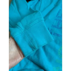 Womens The North Face pullover hoodie blue green logo outdoors hiking size L thumbnail 11